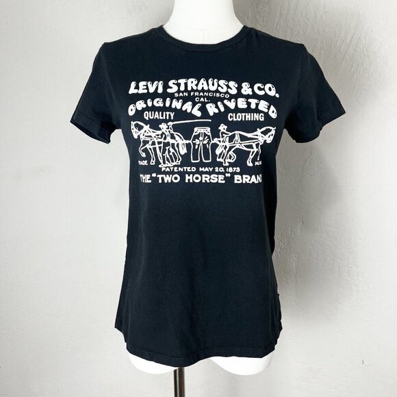 Levi's T-Shirt‎ Two Horse Bubble Graphic Black Short Sleeve 100% Cotton Size XS - Picture 1 of 10